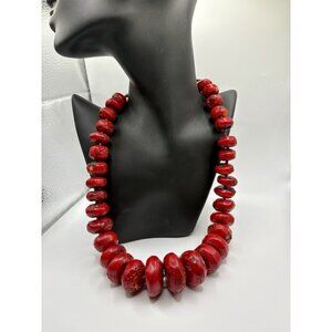 Vintage Large Natural Red Coral Beaded Graduated Necklace Heavy 295g